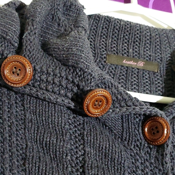 Heather B Dary Grey Knit T-Shirt Long Cardigan/Sweater - Size Petite Medium - Picture 5 of 11